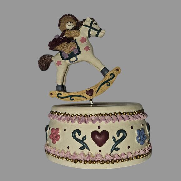 Vintage Teddy Bear on Rocking Horse Music Box – Hearts & Flowers – Tested - Picture 1 of 8